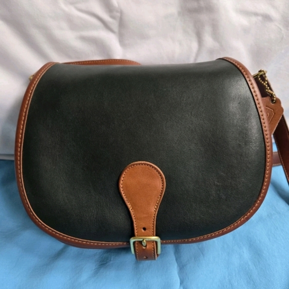 Vintage Coach Spectator Saddle Bag, Green With Brown Trim - Picture 1 of 7